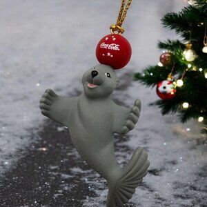 Vintage Coca-Cola Gray Seal Christmas Tree Ornament With Red Ball 1998